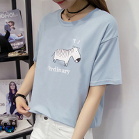 短袖t恤女2016新款夏季韩版宽松卡通斑马印花学生上衣女装打底衫
