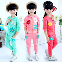 女童套装秋装2015新款韩版运动休闲套装中小童长袖秋款绣花两件套