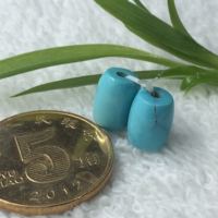 高瓷蓝原矿绿松石桶珠1.2克 8.5：6.3mm