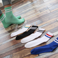 韩版原宿滑板两条杠短袜夏季中筒袜全棉运动男女袜条纹二条杠袜子