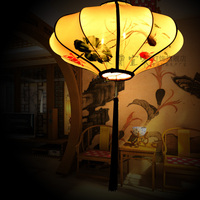新中式布艺吊灯灯笼手绘水墨画餐厅酒店火锅店门厅过道装饰灯具