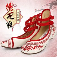 宫内老北京绣花鞋女内增高 2016春季民族风棉麻单鞋 坡跟浅口布鞋