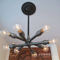 多灯源水管吊灯 工业loft复古美式个性创意铁艺水管吊顶灯