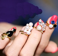韩国热卖宝石珍珠指甲装饰关节戒指个性食指尾戒时尚潮流饰品女