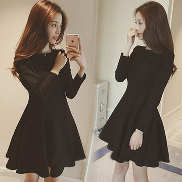 2016秋季新款韩版长袖高腰显瘦气质蓬蓬裙连衣裙女