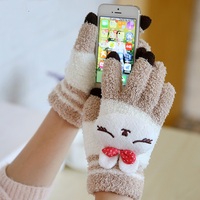 韩版电容触屏手套 女冬可爱触摸屏手套 卡通兔子电容屏手套萌