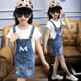 女童背带裙 夏季新款 韩版儿童字母牛仔裙