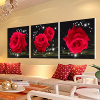 Z大红玫瑰 壁画挂画沙发背景墙装饰画水晶膜无框画客厅卧室三联画