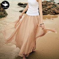 夏雪纺半身裙女波西米亚拖地长裙显瘦海边度假沙滩裙百褶仙女裙春