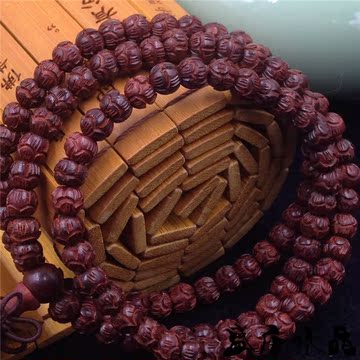 印度天然小叶紫檀老料手工雕刻莲花108颗佛珠项链念珠手链手串