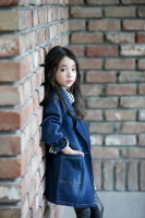 2016春秋韩国女童中长款牛仔风衣外套中大童小女孩牛仔衣母女装潮
