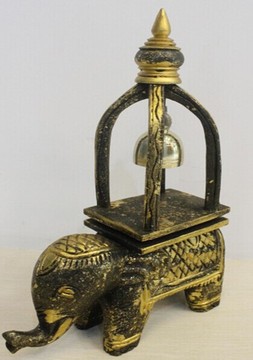 东南亚格 进口泰国工艺品泰式木雕泰式摆件 黑金大象摆件铃铛摆设