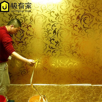 金箔壁纸金黄色金色 欧式银色茛苕叶KTV酒店饭店客厅电视背景墙纸