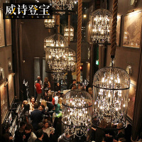 美式水晶鸟笼创意个性铁艺吊灯客厅餐厅酒吧台复式楼梯复古吊灯具