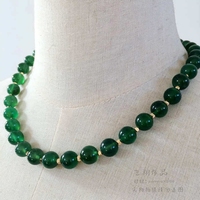 欧美风格天然绿玛瑙石头珠项链 颈链 铜珠配件华丽清新宝石绿色