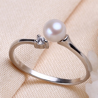 永强珠宝 天然淡水珍珠戒指强光正圆925银指环珍珠饰品包邮礼物女