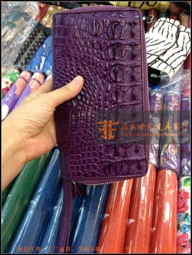 泰国正品鳄鱼皮女款 双拉链紫色女士零钱包 原产大容量手机拿包邮