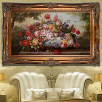 正品纯手绘高档欧式油画装饰画单幅酒店花开富贵古典花卉餐厅壁炉
