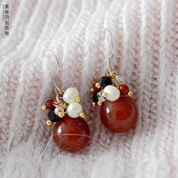 天然红玛瑙珍珠925纯银耳钩优雅波西米亚民族风防过敏耳环新品