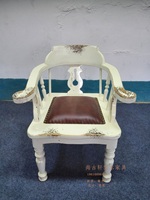 古朴彩漆 榆木餐椅 北欧实木做旧休闲椅子 复古时尚扶手椅子