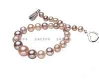 2014 新品 4-8渐进式双层圆珠混彩天然珍珠手链 正品