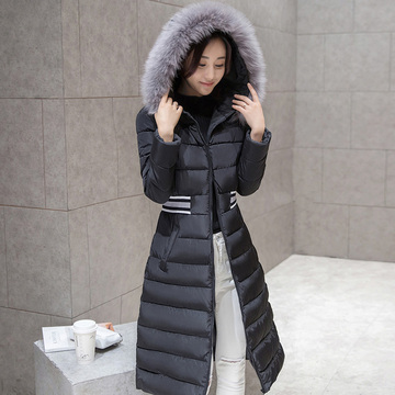 2016fivetozero秋冬新品女装韩版超长款大毛领修身款保暖棉服外套