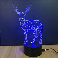 圣诞礼品LED台灯亚克力三维立体台灯USB接口木质底座麋鹿小夜灯