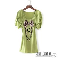 2015夏季装三采品牌专柜正品女装绿色圆领学院少女短袖T恤 7154