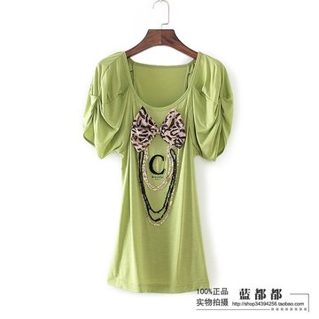 2015夏季装三采品牌专柜正品女装绿色圆领学院少女短袖T恤 7154