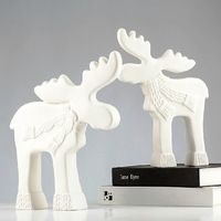 简约创意陶瓷工艺品摆件 磨砂白色圣诞麋鹿动物摆件 桌面家居摆件