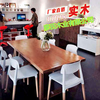 全实木复古餐桌铁艺餐桌椅组合圆原木美式咖啡厅办公桌洽谈桌长桌