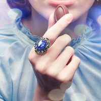 日韩饰品复古蓝宝石食指戒指女个性夸张开口戒指潮人装饰指环戒子