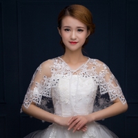 2015新款白色韩版新娘一字肩蕾丝披肩女夏款薄斗篷结婚纱巾大外套
