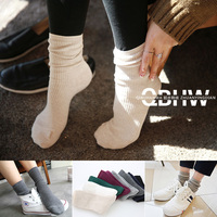 袜子女 森系韩国堆堆长袜纯色偏厚竖纹短袜日系中筒袜秋冬季棉袜