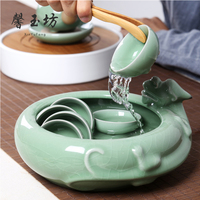 馨玉坊 哥窑大号茶洗 陶瓷精品龙型茶盘茶具配件盛水器皿杯洗笔洗