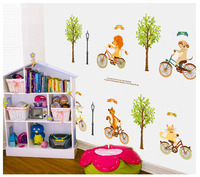 动物系列卡通人物树林骑车教室装饰贴纸儿童房间装饰图案贴画图纸