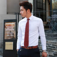 包邮青年商务时尚韩版修身型纯色薄款夏季白长袖衬衫 男 职业正装