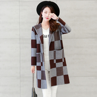 韩版新款大衣秋冬季女士中长款连帽加厚宽松方格毛呢风衣外套潮