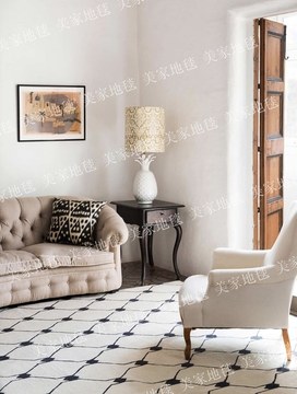 手工纯羊毛地毯现代风格美式几何客厅沙发茶几地毯白色特价定制
