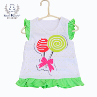 2015夏季女童短袖T恤 新款小飞袖长款上衣女宝宝套头衫婴儿外出服