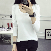 T恤女秋新款纯色圆领长袖体恤韩国版学生修身显瘦百搭长袖上衣服