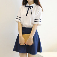 夏季韩版女生小清新两件套套装裙学院风学生装甜美短袖短裙子