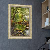 绿树小溪河流纯喷绘有框油画欧式田园简约客厅玄关装饰挂画壁画