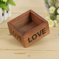 LOVE多肉植物小方盆 园艺 做旧木盒 方形加厚简约花盆 可打孔