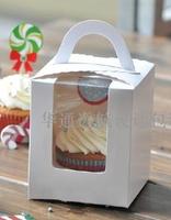 1格单个装纯白开窗cupcake纸盒杯子手提纸杯蛋糕盒布丁木糠杯包装