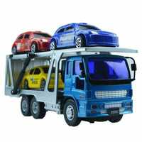 惯性双层拖车运输车货车工程车玩具车装卸载货车模型 带3部小汽车