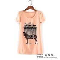2015夏季装三采品牌专柜淡粉色圆领短袖少女系正品女装T恤 7258