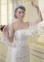 新款新娘结婚婚纱头纱韩式蕾丝水钻花边超长拖尾软纱1.5米3米白色
