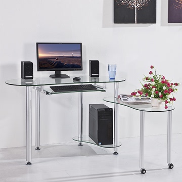 千盈 旋转高档电脑桌 台式家用办公桌 写字台 简约现代钢化玻璃
