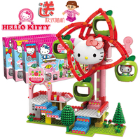 Hello Kitty音乐盒积木凯蒂猫苹果摩天轮海盗船儿童益智女孩玩具